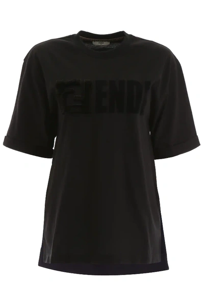 Shop Fendi Ff T-shirt With Mink Fur In Black