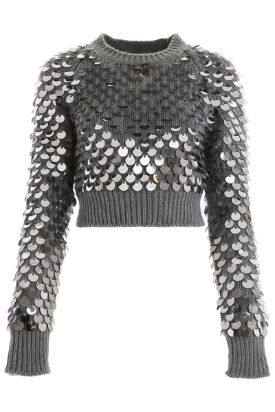 Shop Prada Pullover With Sequins In Grey,silver