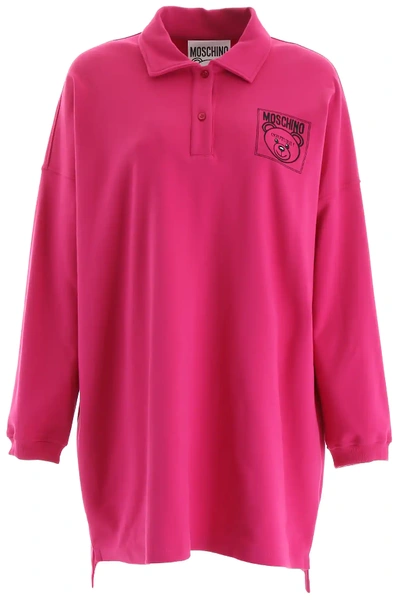 Shop Moschino Teddy Bear Couture Polo Shirt In Fuchsia