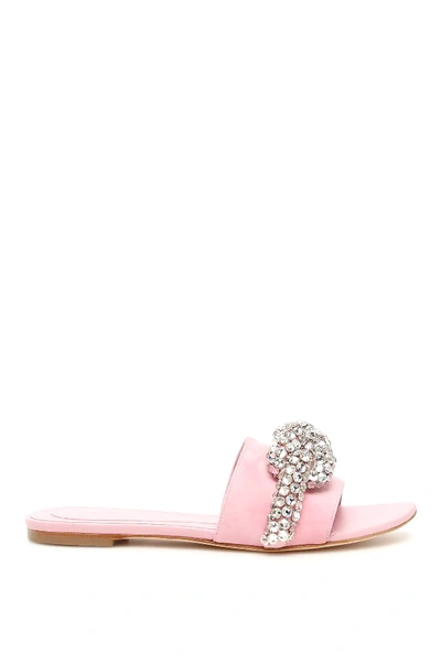 Shop Alexander Mcqueen Crystal Knot Mules In Pink