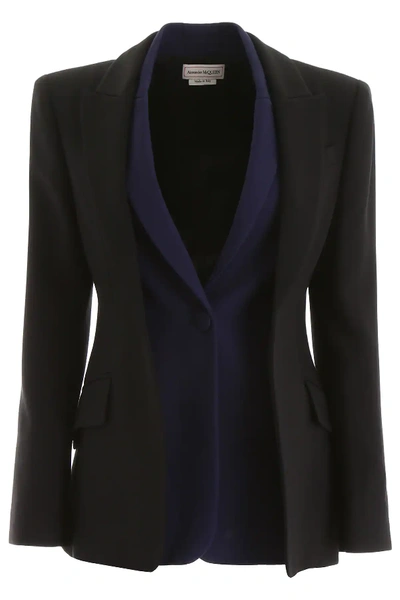 Shop Alexander Mcqueen Bicolor Double Jacket In Black,blue