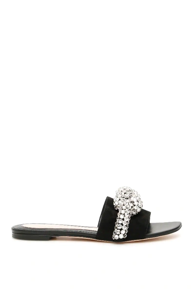 Shop Alexander Mcqueen Crystal Knot Mules In Black