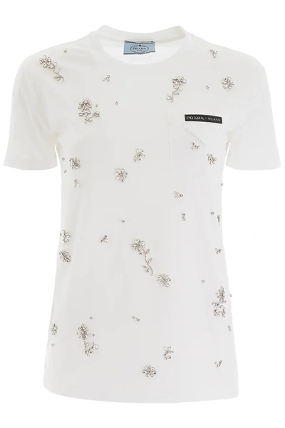 Shop Prada Crystal T-shirt In White