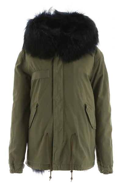 Shop Mr & Mrs Italy Mini Parka With Fur In Green,khaki