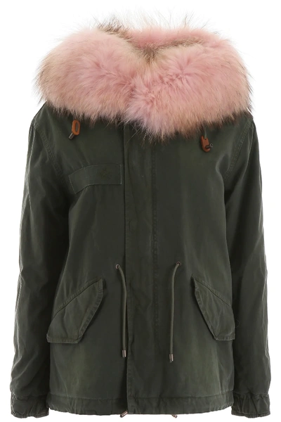 Shop Mr & Mrs Italy Jazzy Mini Parka With Fur In Green