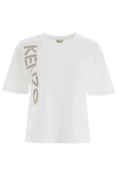 Shop Kenzo Glitter Logo T-shirt In White,metallic
