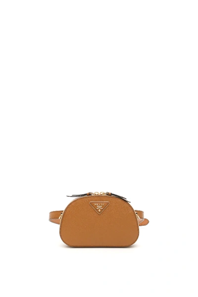 Shop Prada Odette Mini Belt Bag In Beige,brown