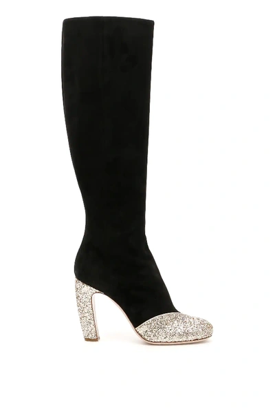 Shop Miu Miu Boots With Glitter Details In Black,gold