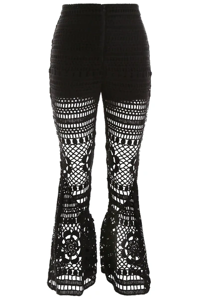 Shop Self-portrait Crochet Trousers In Black