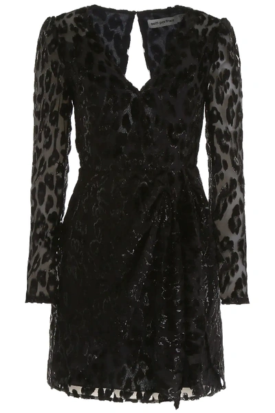 Shop Self-portrait Devore Leopard Mini Dress In Black