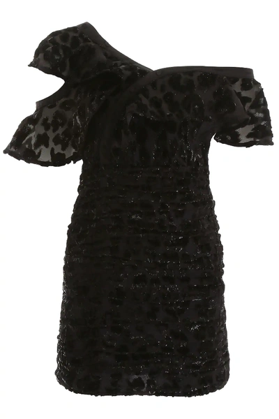 Shop Self-portrait Devore Leopard Mini Dress In Black