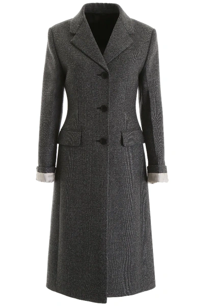 Shop Prada Prince Of Wales Coat In Grey,black