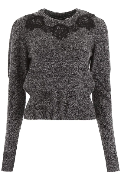 Shop Dolce & Gabbana Pullover With Lace Inserts In Grey,black