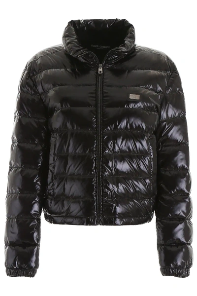 Shop Dolce & Gabbana Shiny Puffer Jacket In Black