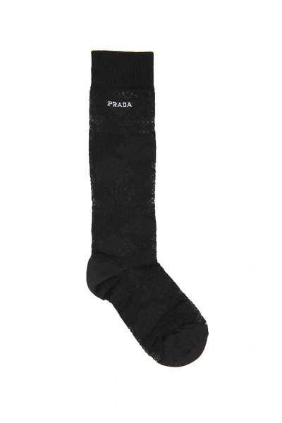 Shop Prada Lace Socks With Triangle In Black