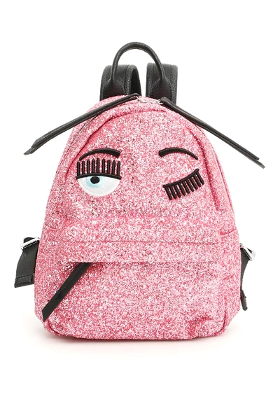 Shop Chiara Ferragni Small Glitter Flirting Backpack In Fuchsia,pink,black