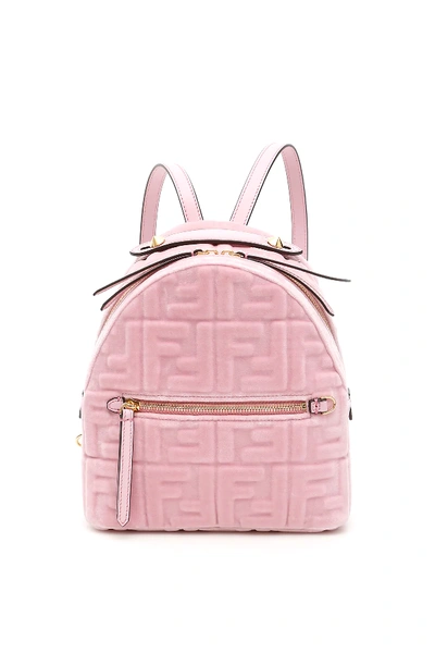Shop Fendi Velvet Ff Mini Backpack In Pink