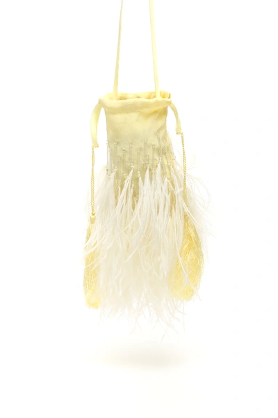 Shop Attico Feathers And Beads Mini Bag In Yellow