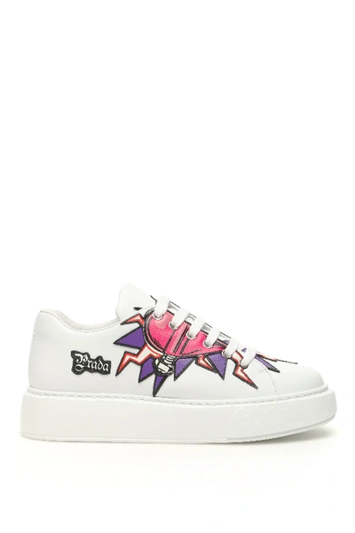 Shop Prada Heart Sneakers In White,purple,fuchsia