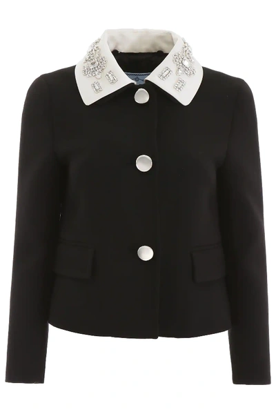 Shop Prada Crystal-embellished Jacket In Black