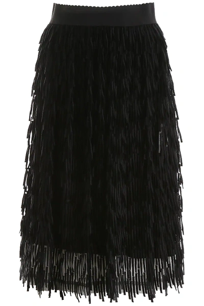 Shop Dolce & Gabbana Fringed Tulle Skirt In Black