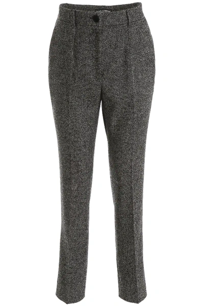 Shop Dolce & Gabbana Tweed Trousers In Grey,black