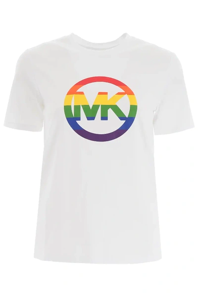 Shop Michael Michael Kors Rainbow Logo T-shirt In White