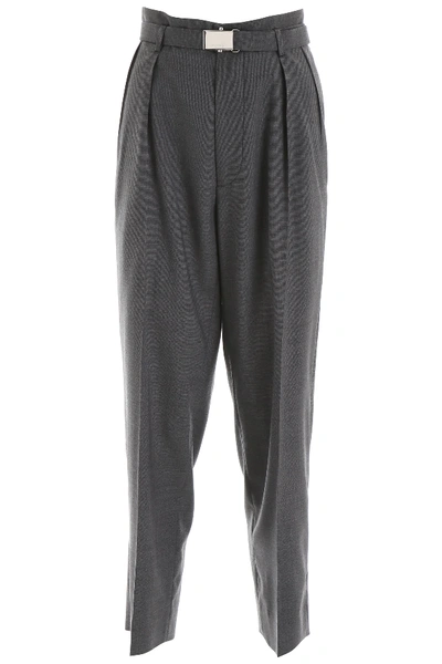 Shop Miu Miu Belted Trousers In Grey