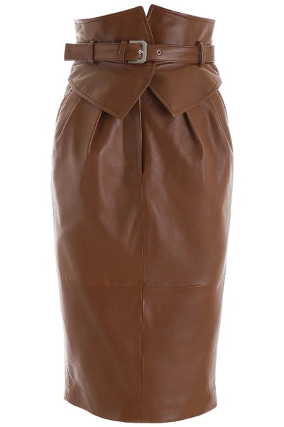 Shop Alberta Ferretti Leather Pencil Skirt In Brown
