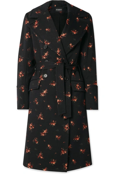 Shop Ann Demeulemeester Double-breasted Cotton-blend Jacquard Coat In Black