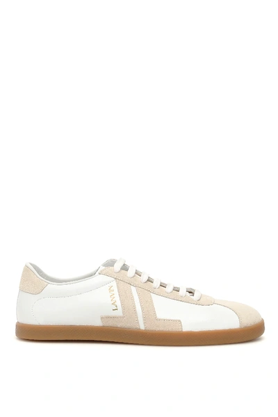 Shop Lanvin Leather Jl Sneakers In White,beige