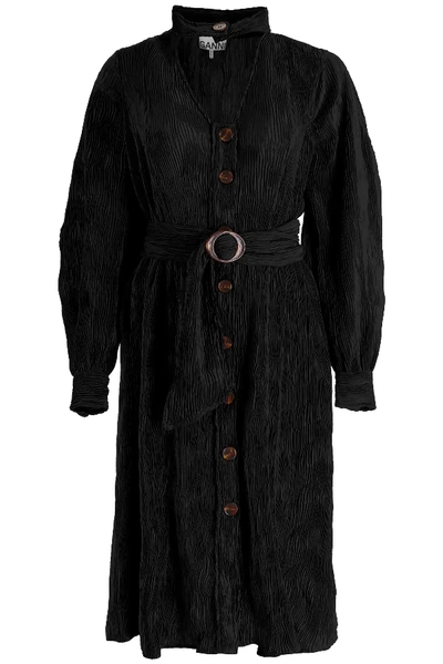 Shop Ganni Pleated Dress In Black