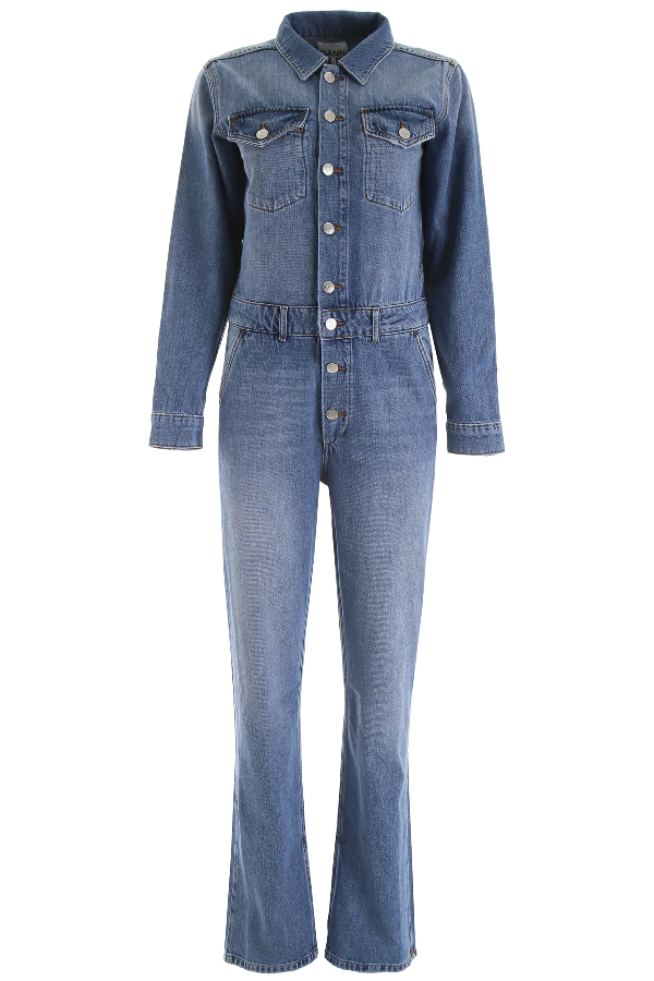 ganni washed denim jumpsuit
