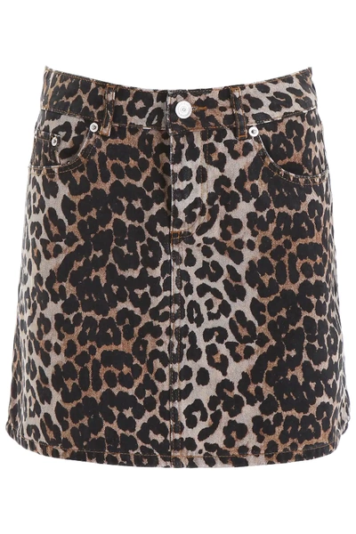 Shop Ganni Leopard-printed Mini Skirt In Grey,black