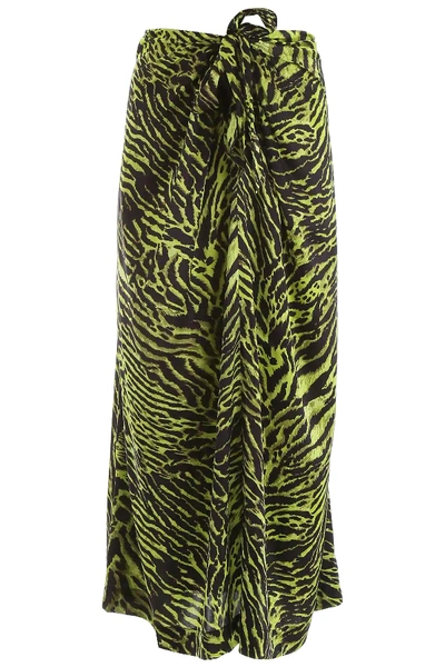 Shop Ganni Zebra Print Skirt In Green,black