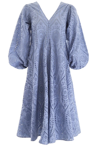 Shop Ganni Broderie Anglaise Midi Dress In Light Blue