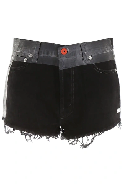 Shop Heron Preston Coated Denim Shorts In Black,grey