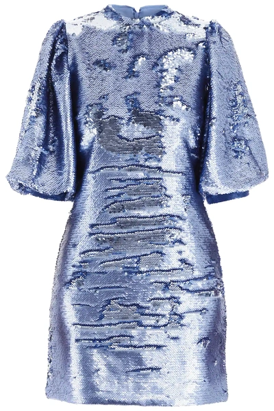 Shop Ganni Sequins Mini Dress In Light Blue