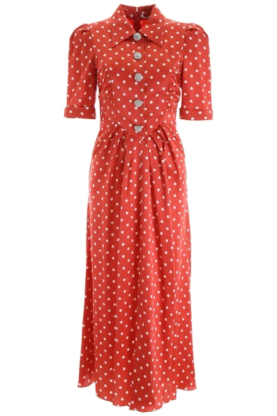 Shop Alessandra Rich Crystal Button Dress With Polka Dots In Red,white