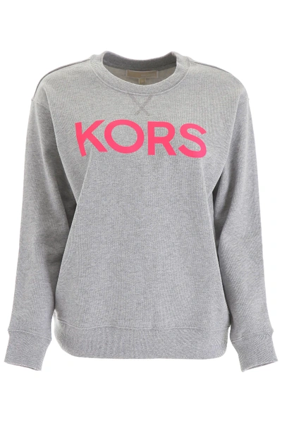 Shop Michael Michael Kors Fluo Logo Sweatshirt In Grey,fuchsia