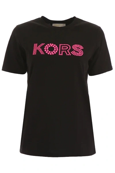 Shop Michael Michael Kors Fluo Logo T-shirt In Black,pink