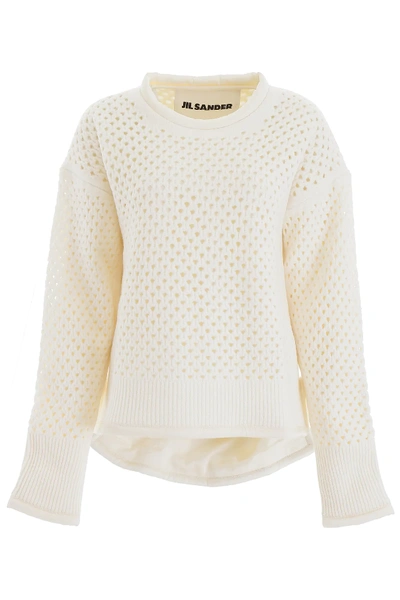 Shop Jil Sander Perforated Wool Pullover In White