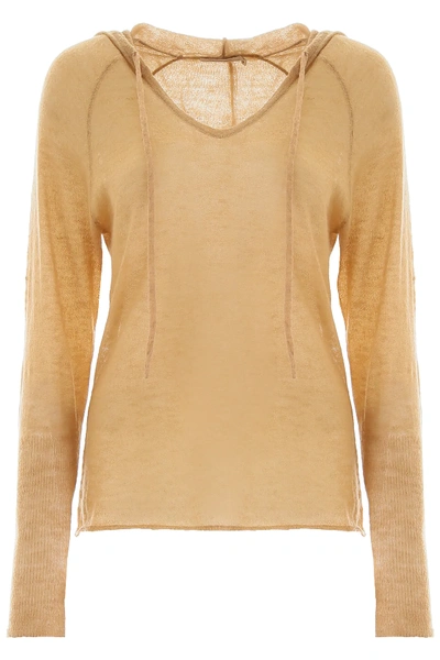 Shop Mes Demoiselles Shoshana Knit Hoodie In Beige