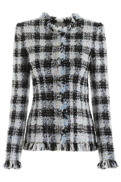 Shop Alexander Mcqueen Check Tweed Blazer In Light Blue,black,white
