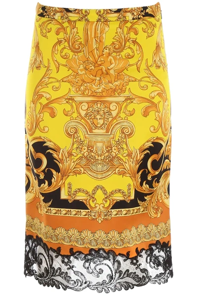Shop Versace Barocco Print Skirt In Black,gold