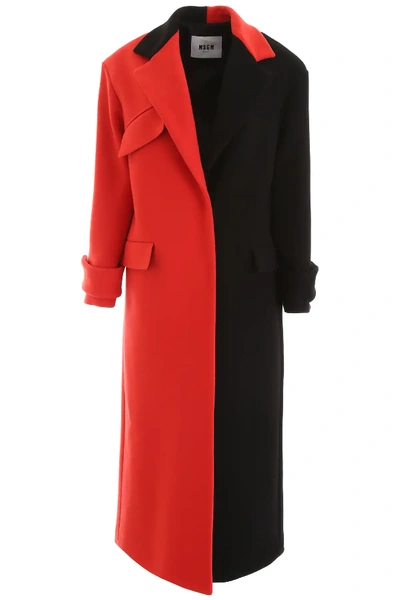 Shop Msgm Bicolor Coat In Red,black