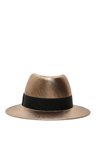 Shop Saint Laurent Lame' Fedora Hat In Gold,black