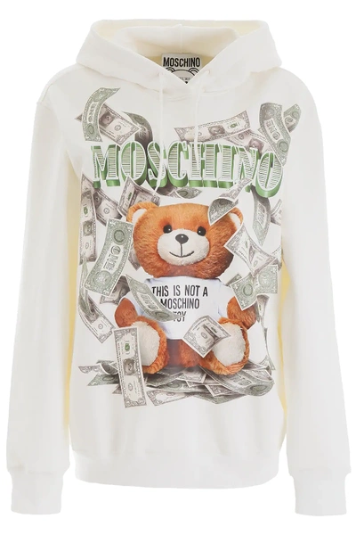 Shop Moschino Teddy Dollar Hoodie In White