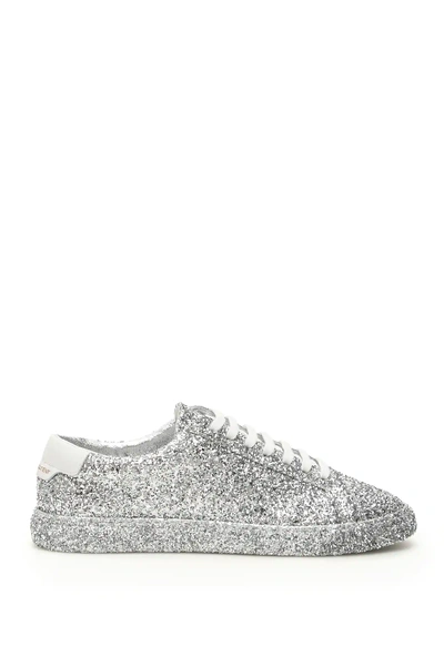 Shop Saint Laurent Glitter Andy Sneakers In Silver