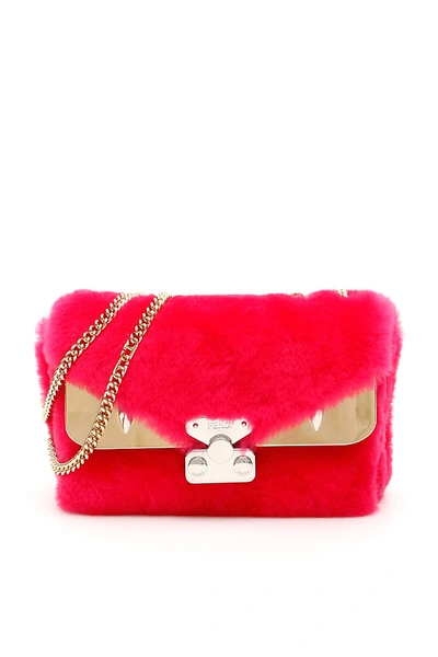 Shop Fendi Shearling Mini Bag In Fuchsia